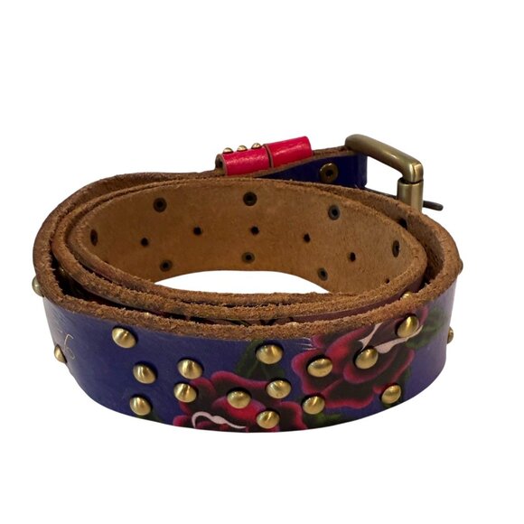 Ed Hardy by Christian Audigier Handmade Leather Floral Belt Purple Size M NWT - Picture 3 of 10
